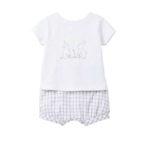 Jacadi Newborn Bunny Windowpane Top Bottoms 1mo